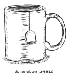 Vector Sketch Illustration - Mug With Tea Bag