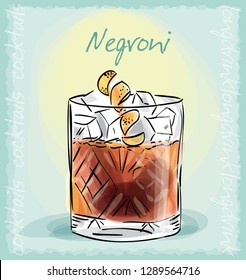 Vector Sketch Illustration Of Negroni Cocktail