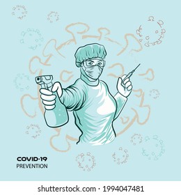 ilustración de boceto covid - 19 protección contra la guerra de prevención