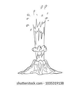 Vector sketch illustration of an object of nature. Outline hand drawing element of a volcano or geyser. Hot lava 