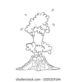 Vector sketch illustration of an object of nature. Outline hand drawing element of a volcano or geyser. Hot lava 