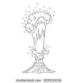 Vector sketch illustration of an object of nature. Outline hand drawing element of a volcano or geyser. Hot lava 