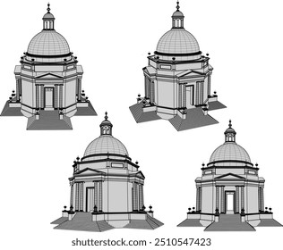 Vector sketch illustration of old classic vintage european holy temple architectural construction building design with dome