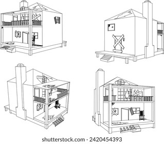 Vektorgrafik-Illustration von altgepflegtem, häuslicher Perspektive-Design für Halloween