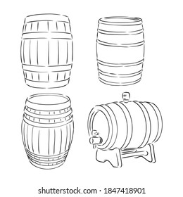 Vector Sketch Illustration - old wooden barrel, wooden barrel, vector sketch illustration