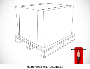 Vector sketch illustration of outline pallet or skid with fixed box