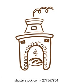 Vector sketch illustration of oven and bread