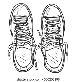 Vector Sketch Illustration - Pair of Casual Gumshoes. Top View