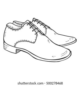 Vector Sketch Illustration - Pair of Classic Men Shoes on White Background