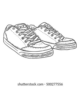 Vector Sketch Illustration - Pair of Skaters Shoes on White Background