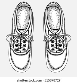 Vector Sketch Illustration, Pair of Skaters Shoes. Top View.