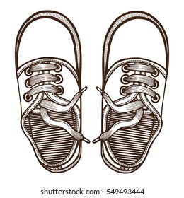 Vector Sketch Illustration, Pair of Skaters Shoes. Top View.