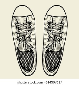 Vector Sketch Illustration, Pair of Skaters Shoes. Top View.