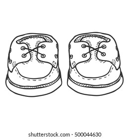 Vector Sketch Illustration - Pair of Topsider Men Shoes. Front View.