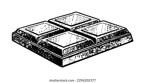 Dibujo vectorial de una pieza de la barra de chocolate. Dibujo de estilo vintage.