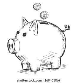 Vector Sketch Illustration - Piggy Bank