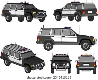 Vektorgrafik-Illustration der Polizei-4WD-Fahrzeuggestaltung für Wald- und Bergwachs-Patrouillen