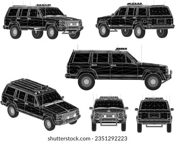 Vector sketch illustration of police 4wd car design for forest and mountain ranger patrol