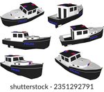 Vector sketch illustration of police boat design for ranger patrol on river and sea