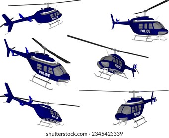 Dibujo vectorial de un diseño de helicóptero de la policía para patrullas aéreas