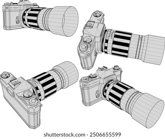 Vector sketch illustration of professional camera design with manual lens