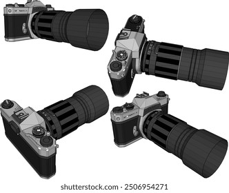 Vector sketch illustration of professional camera design with manual lens