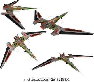 Ilustración del boceto de Vector del diseño del prototipo del avión de combate futuro moderno con armas avanzadas y modelo futurista 