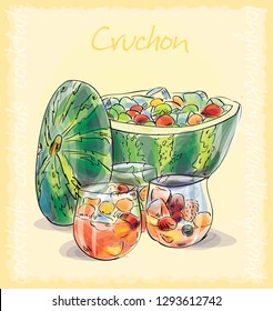 vector sketch illustration with  punch cocktail