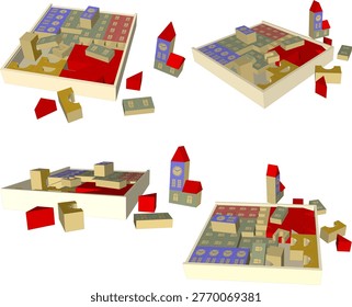 Vector sketch illustration of puzzle toy design, building a box with a series for children's intelligence