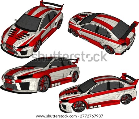 Vector sketch illustration of a racing rally sports car toy design with full modifications 