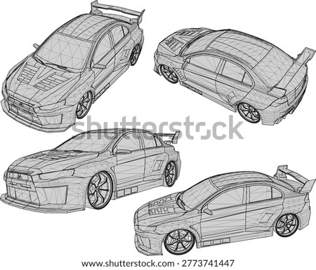 Vector sketch illustration of a racing rally sports car toy design with full modifications