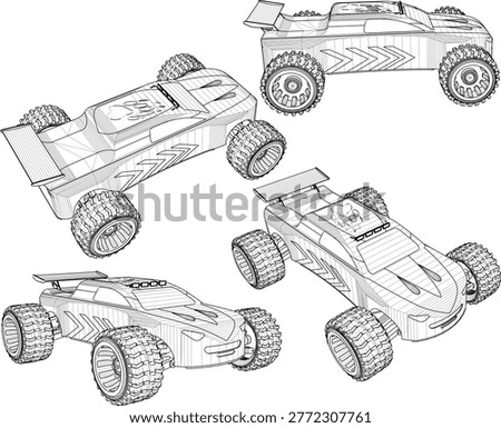 Vector sketch illustration of rc toy design of rally racing sports car with full modification