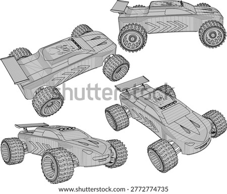 Vector sketch illustration of rc toy design of rally racing sports car with full modification
