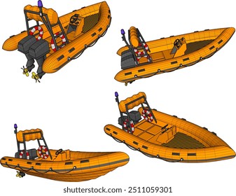 Vector sketch illustration of rescue rubber boat design for disaster