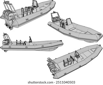 Ilustración de boceto de Vector de un diseño de bote de goma para rescatistas en condiciones de inundación y en ríos