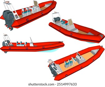 Vector sketch illustration of a rubber boat design for rescuers in flood conditions and on rivers