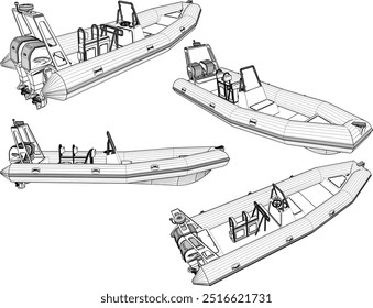 Vector sketch illustration of a rubber boat design for rescuers in flood conditions and on rivers