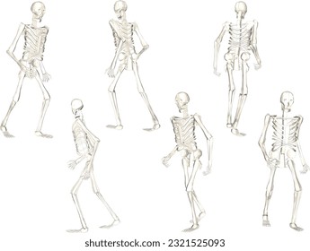 Dibujo vectorial de una caricatura de cráneo humano en funcionamiento