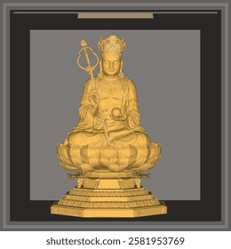 Vector sketch illustration of a sacred buddha statue decoration design meditating on a lotus flower