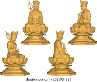 Vector sketch illustration of a sacred buddha statue decoration design meditating on a lotus flower