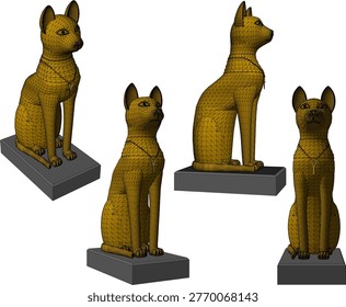 Vector sketch illustration of sacred egyptian cat animal statue design with symbolic necklace