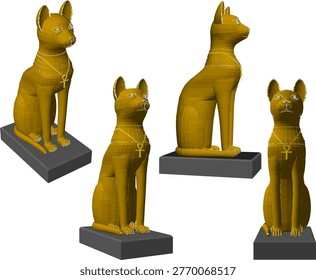 Vector sketch illustration of sacred egyptian cat animal statue design with symbolic necklace