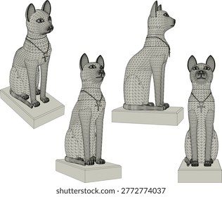 Vector sketch illustration of sacred egyptian cat animal statue design with symbolic necklace