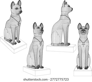 Vector sketch illustration of sacred egyptian cat animal statue design with symbolic necklace