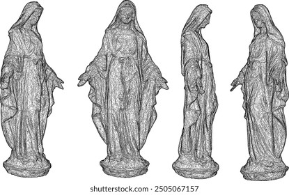 Vector sketch illustration of sacred ethnic classic vintage Blessed Mother Sculpture design