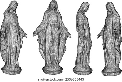 Vector sketch illustration of sacred ethnic classic vintage Blessed Mother Sculpture design