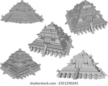 Vector sketch illustration of sacred temple building offering to gods and goddesses