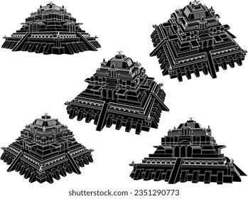 Dibujo vectorial ilustración de la construcción de templos sagrados ofrecidos a dioses y diosas