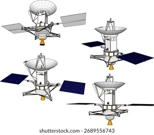 Vector sketch illustration of satellite technology design in space for communication system on earth