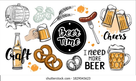 Vektorgrafik mit einem Bierset. Bierbecher für das Oktoberfest